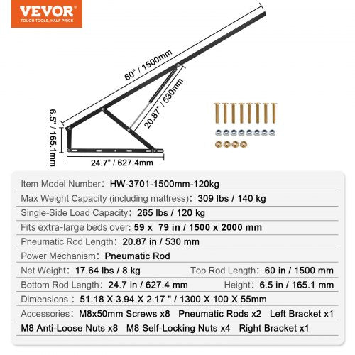 Bed Lift 59x79 in Compatible Extralarge Size 309 lbs Load Bearing DIY