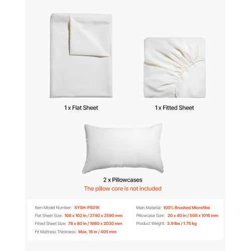 4Piece Bed Sheet Set – King Size 100 Brushed Microfiber Bedding Set with 2