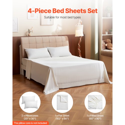 4Piece Bed Sheet Set – Queen Size 100 Brushed Microfiber Bedding Set with 2