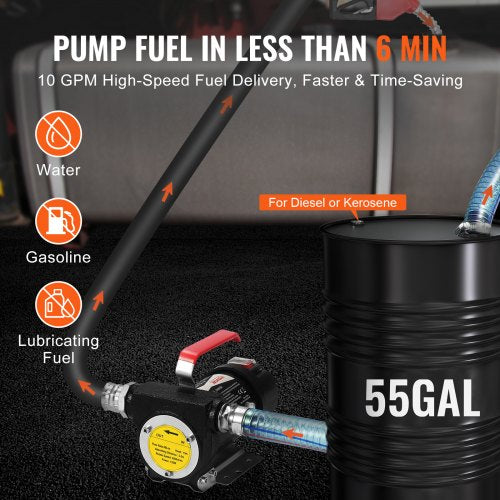 Fuel Transfer Pump 12V DC 10 GPM 14 HP Portable Electric Diesel Transfer