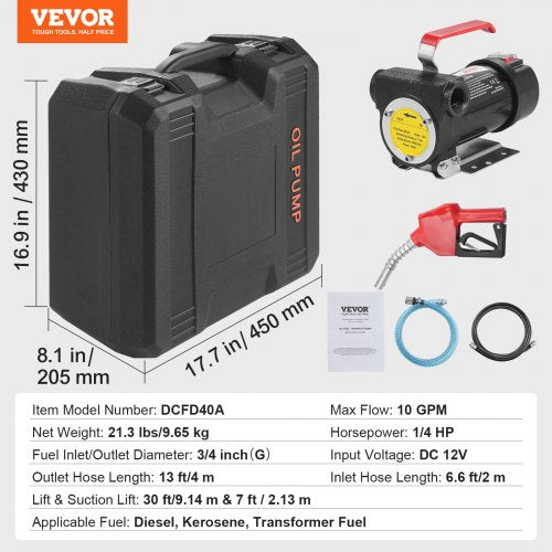 Fuel Transfer Pump 12V DC 10 GPM 14 HP Portable Electric Diesel Transfer