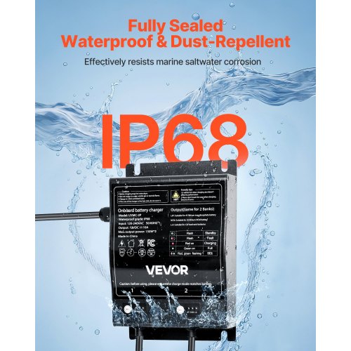 Marine Battery Charger 2Bank 10A 12V Onboard Boat Charger IP68