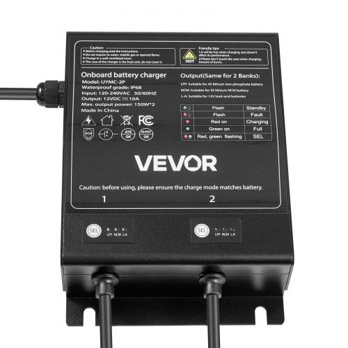 Marine Battery Charger 2Bank 10A 12V Onboard Boat Charger IP68
