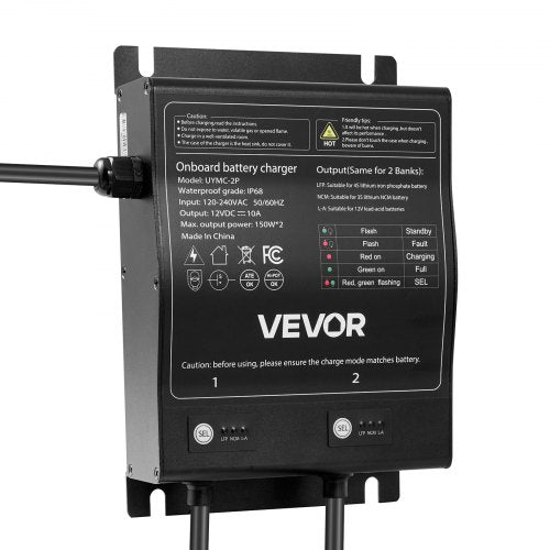 Marine Battery Charger 2Bank 10A 12V Onboard Boat Charger IP68