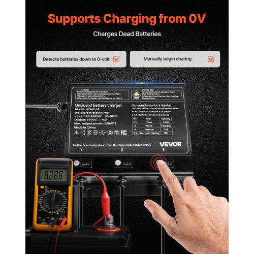 Marine Battery Charger 3Bank 10A 12V Onboard Boat Charger IP68