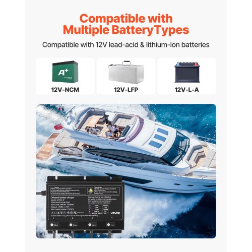 Marine Battery Charger 4Bank 10A 12V Onboard Boat Charger IP68
