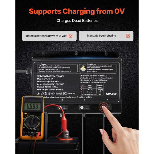 Marine Battery Charger 4Bank 10A 12V Onboard Boat Charger IP68