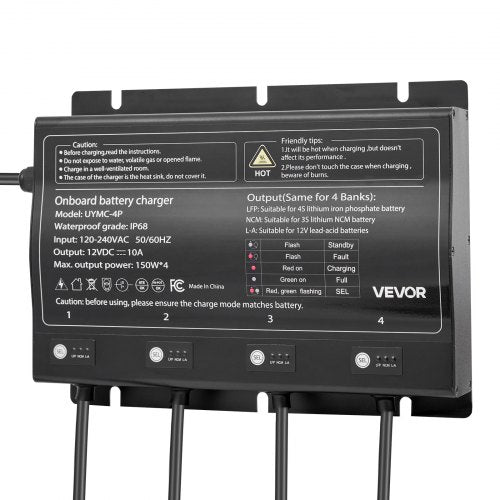 Marine Battery Charger 4Bank 10A 12V Onboard Boat Charger IP68