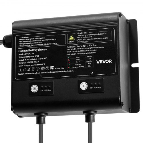 Marine Battery Charger 2Bank 5A 12V Onboard Boat Charger IP68 Waterproof