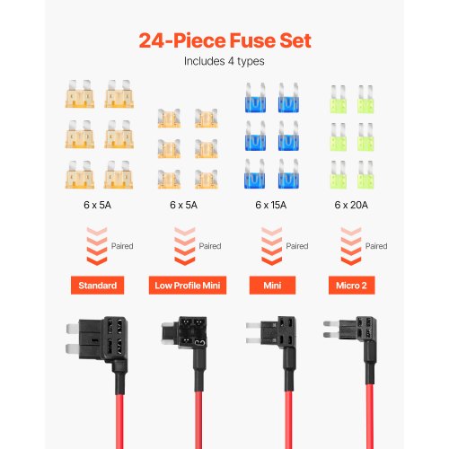 Fuse Tap 24 Packs 4 Types 12V Car AddaCircuit Fuse Tap Adapter Standard