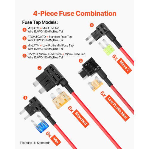 Fuse Tap 24 Packs 4 Types 12V Car AddaCircuit Fuse Tap Adapter Standard