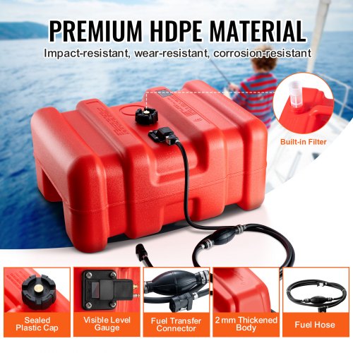Boat Fuel Tank Portable Marine Outboard Gas Tank 12 Gal55L with Hose