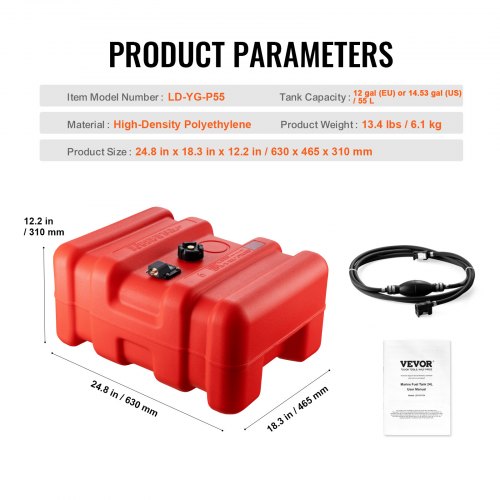 Boat Fuel Tank Portable Marine Outboard Gas Tank 12 Gal55L with Hose