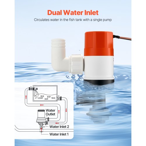 Livewell Pump for Boat 12V 1100 GPH Straight Livewell Aerator Pump with Dual
