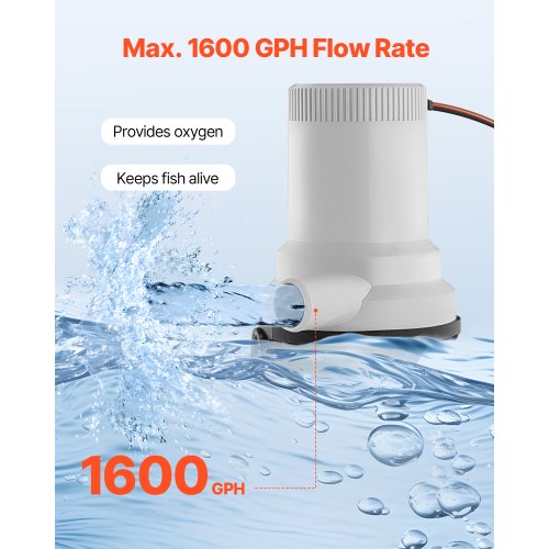 Livewell Pump for Boat 12V 1600 GPH Straight Livewell Aerator Pump with Dual