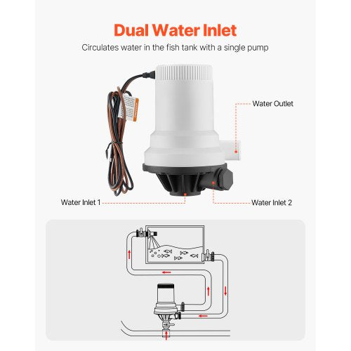 Livewell Pump for Boat 12V 1600 GPH Straight Livewell Aerator Pump with Dual