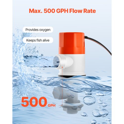 Livewell Pump for Boat 12V 500 GPH Straight Livewell Aerator Pump with Dual