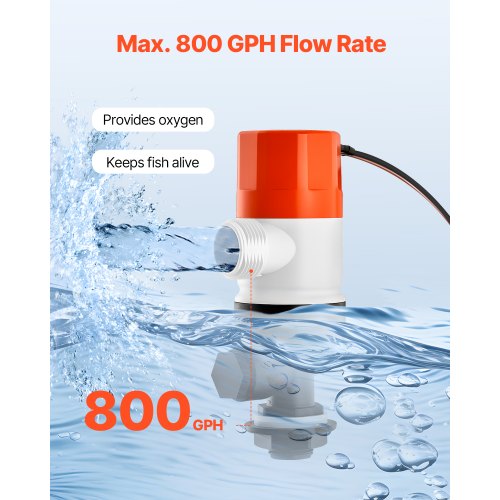 Livewell Pump for Boat 12V 800 GPH Straight Livewell Aerator Pump with Dual