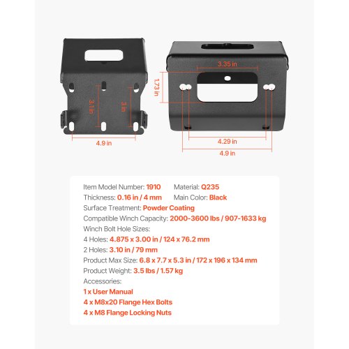 Winch Mount Winch Capacity of 20003600 lbs Trailer Hitch Winch Mount for Select
