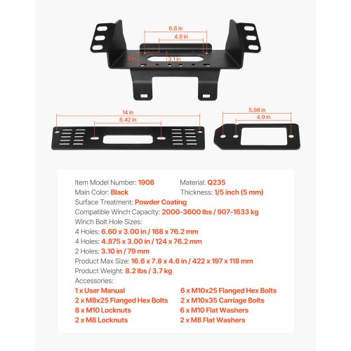 Winch Mount Winch Capacity of 9071633 kg Trailer Hitch Winch Mount for Select