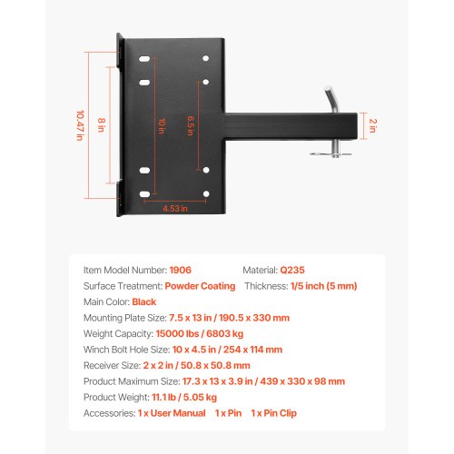 Winch Mount 15000 lbs 6803 kg Load Capacity Trailer Hitch Winch Mount