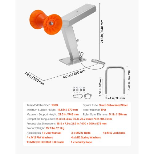 Boat Trailer Winch Stand with Roller Adjustable Height 143216 Inches