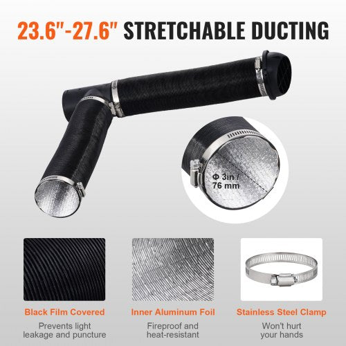 Diesel Heater Pipe Ducting Set 3 Extendable Air Duct Hose 1 Stainless