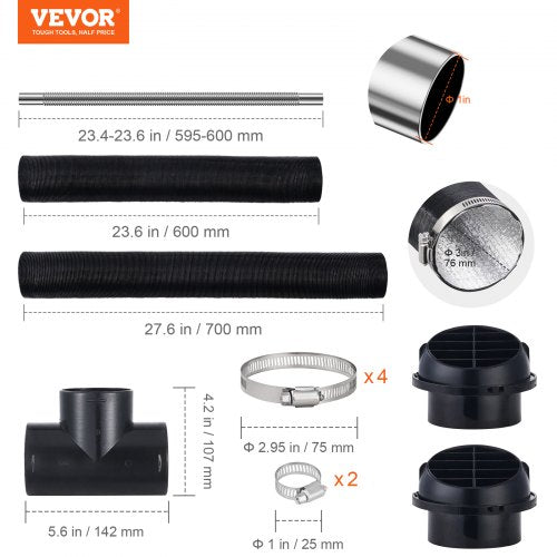 Diesel Heater Pipe Ducting Set 3 Extendable Air Duct Hose 1 Stainless