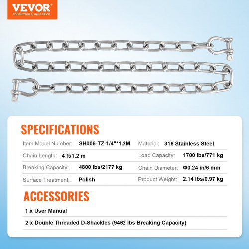 Boat Anchor Chain 14 x 4 1700 lbs WLL4800 lbs BS 316 Stainless