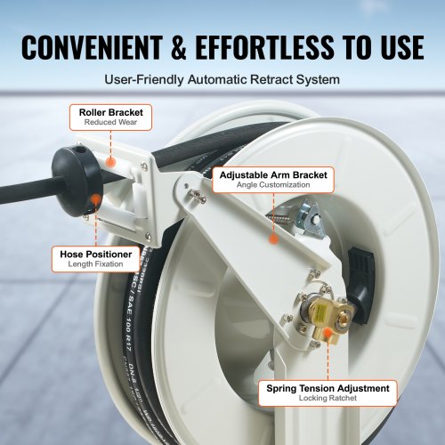 Fuel Hose Reel 12 x 50 Extra Long Retractable Machine Oil Hose Reel