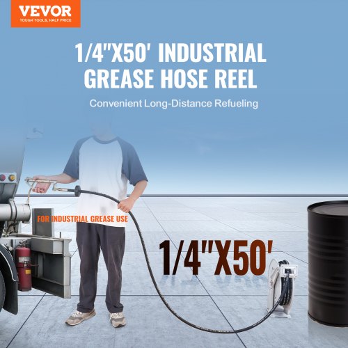 Fuel Hose Reel 14 x 50 Extra Long Retractable Grease Hose Reel Spring