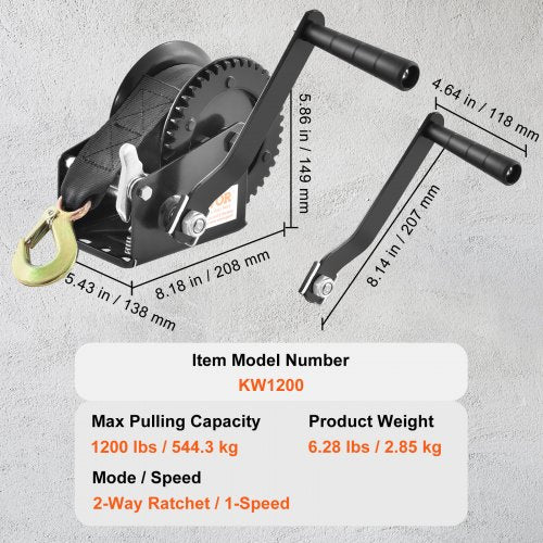 Hand Winch 1200 lbs Pulling Capacity Boat Trailer Winch Heavy Duty Rope