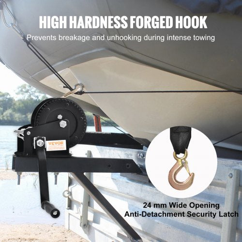 Hand Winch 1600 lbs Pulling Capacity Boat Trailer Winch Heavy Duty Rope