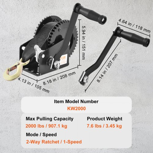 Hand Winch 2000 lbs Pulling Capacity Boat Trailer Winch Heavy Duty Rope