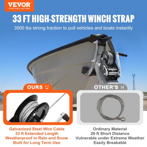 Hand Winch 3500 lbs Pulling Capacity Boat Trailer Winch Heavy Duty Rope