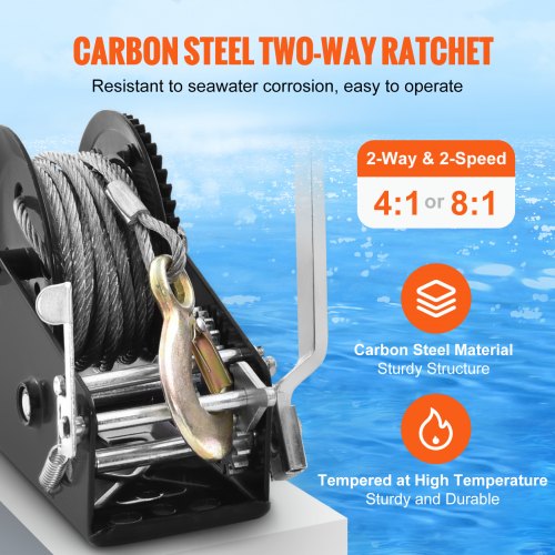 Hand Winch 3500 lbs Pulling Capacity Boat Trailer Winch Heavy Duty Rope