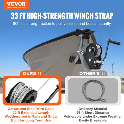 Hand Winch 800 lbs Pulling Capacity Boat Trailer Winch Heavy Duty Rope
