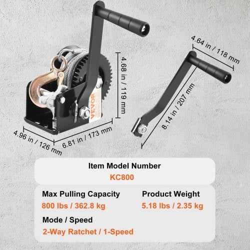 Hand Winch 800 lbs Pulling Capacity Boat Trailer Winch Heavy Duty Rope
