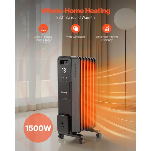 Electric Oil Filled Radiator 1500W Radiant Space Heater with Dual Ushaped