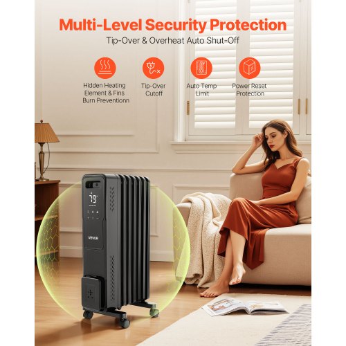 Electric Oil Filled Radiator 1500W Radiant Space Heater with Dual Ushaped