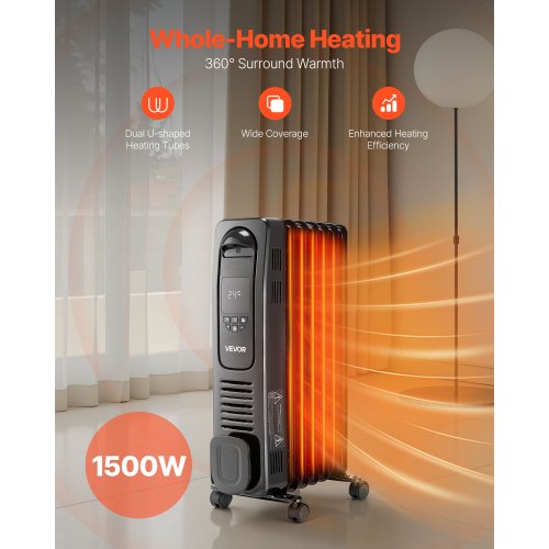 Electric Oil Filled Radiator 1500W Radiant Space Heater with LED Screen