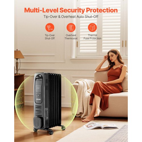 Electric Oil Filled Radiator 1500W Radiant Space Heater with LED Screen