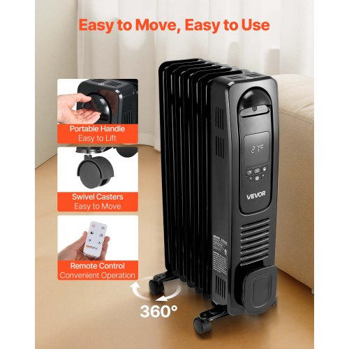 Electric Oil Filled Radiator 1500W Radiant Space Heater with LED Screen