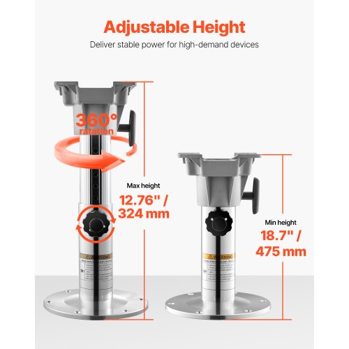 Boat Seat Pedestal Adjustable Height from 1276 to 18.7 Inches Aluminum