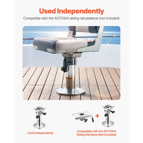Boat Seat Pedestal Adjustable Height from 1276 to 18.7 Inches Aluminum