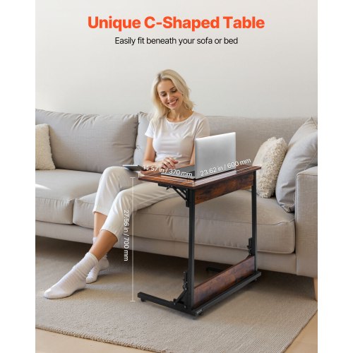 C Table Folding C Shaped End Table with Metal Frame Adjustable Feet