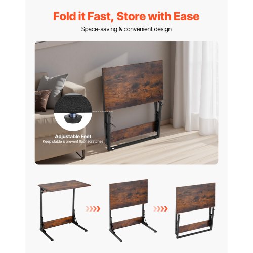 C Table Folding C Shaped End Table with Metal Frame Adjustable Feet