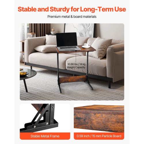 C Table Folding C Shaped End Table with Metal Frame Adjustable Feet