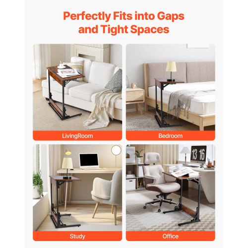 C Table Folding C Shaped End Table with Metal Frame Adjustable Feet