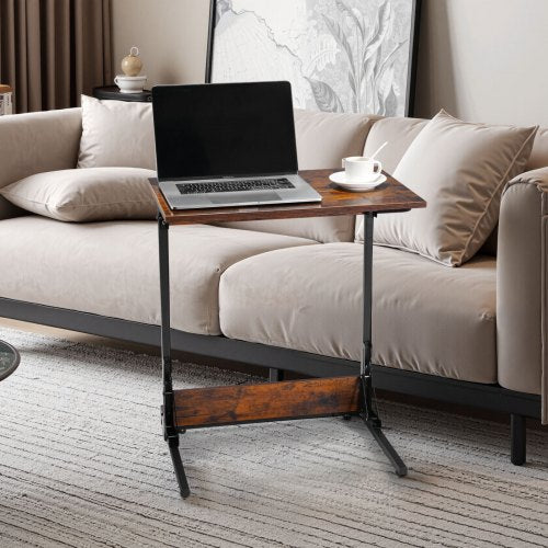 C Table Folding C Shaped End Table with Metal Frame Adjustable Feet
